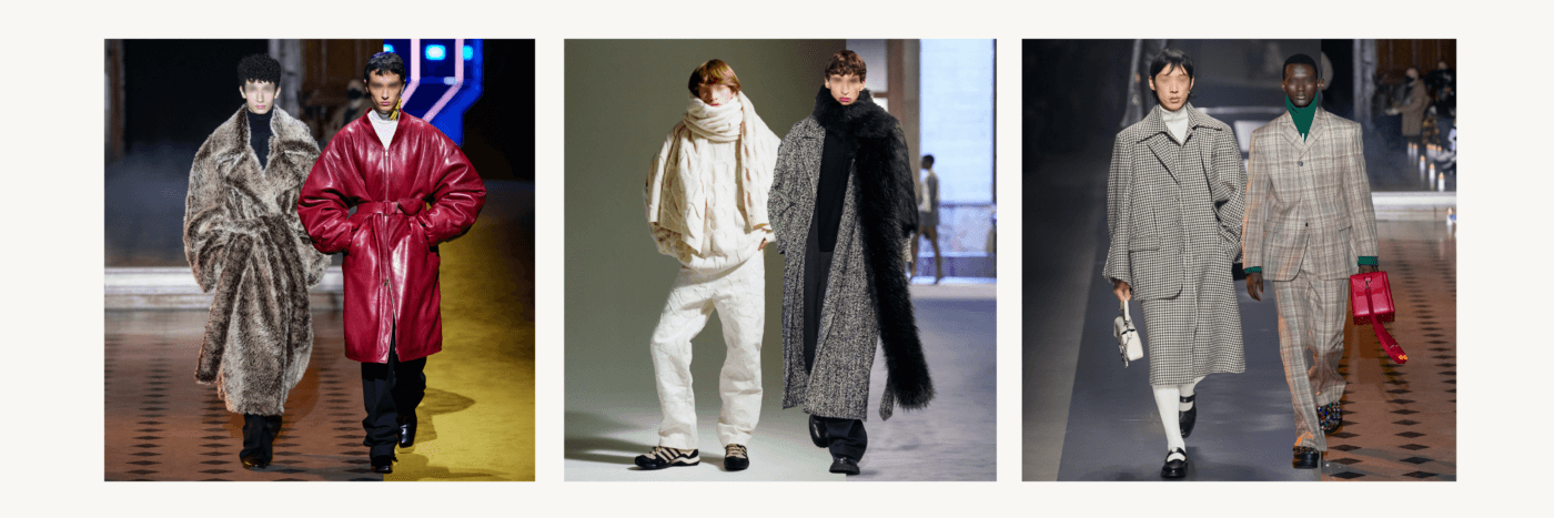 les top products de la Fashion week homme automne hiver 2022/2023 sont les manteaux oversize, les écharpes XXL, les ensembles à carreaux