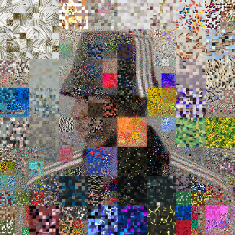 Photo montage par Adidas x Prada, collage en patchwork pour former une silhouette d'homme