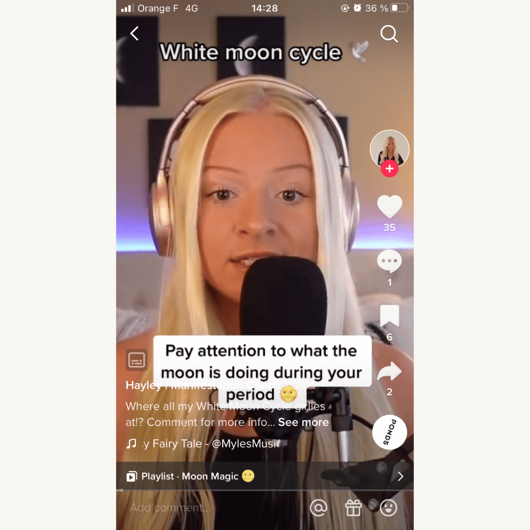 Capture d'écran d'un tiktok sur les cycles de lune