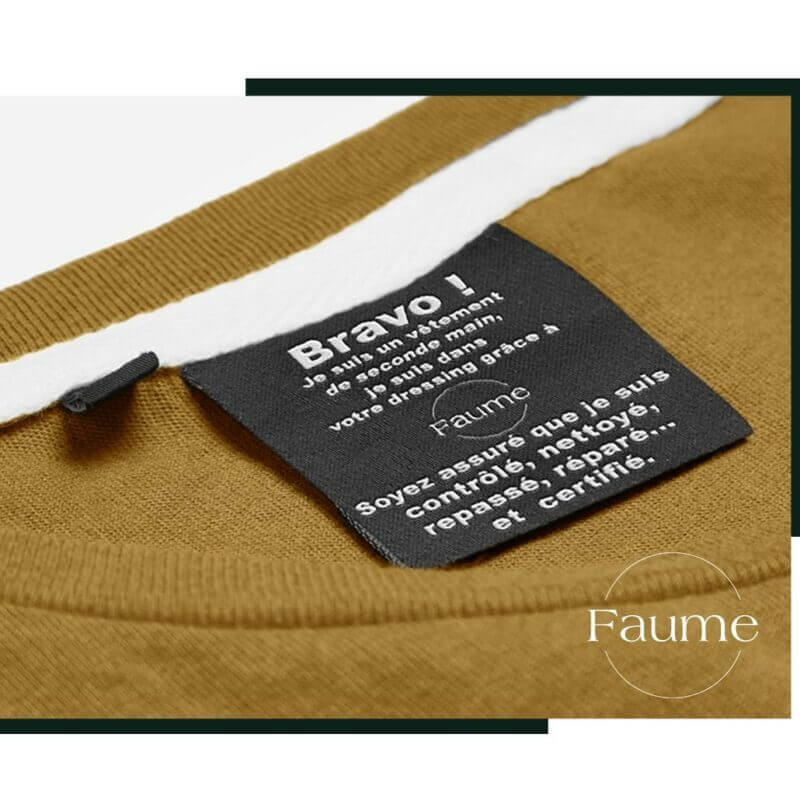 étiquette d'un vêtement revalorisé par Faume