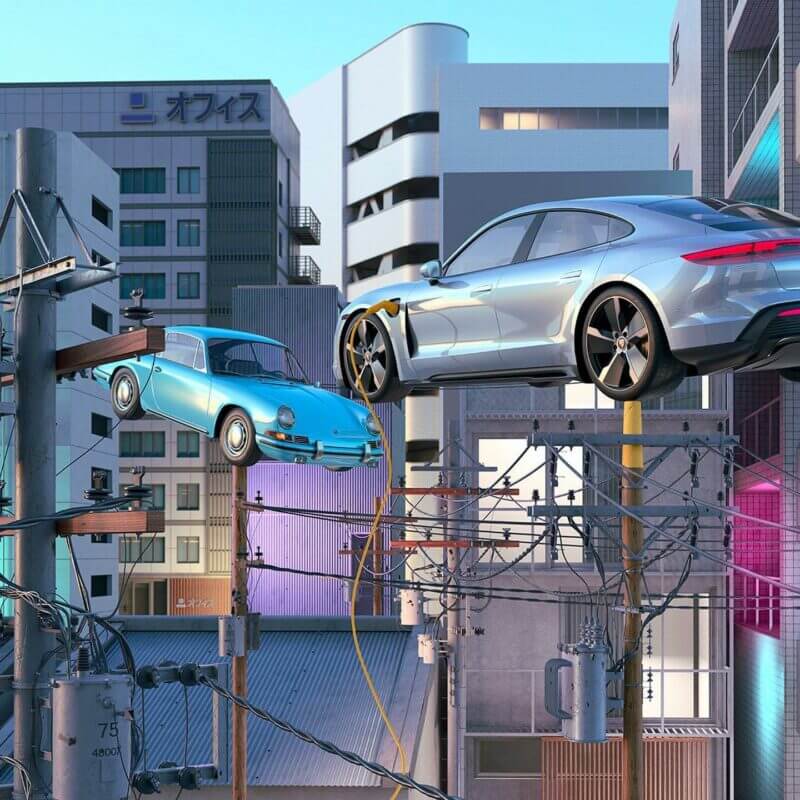 voitures volantes dans une ville futuriste